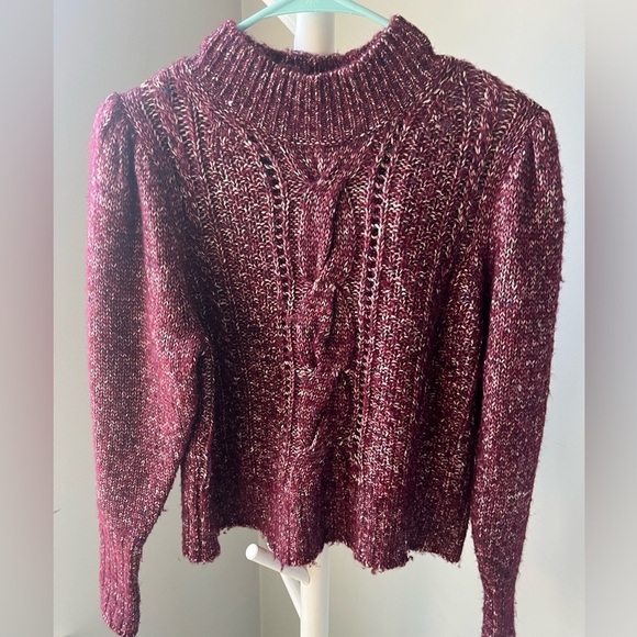 Rebecca Taylor Sweaters - Rebecca Taylor Burgundy Cable Knit Lace Up Sweater Wool Blend Women’s Medium